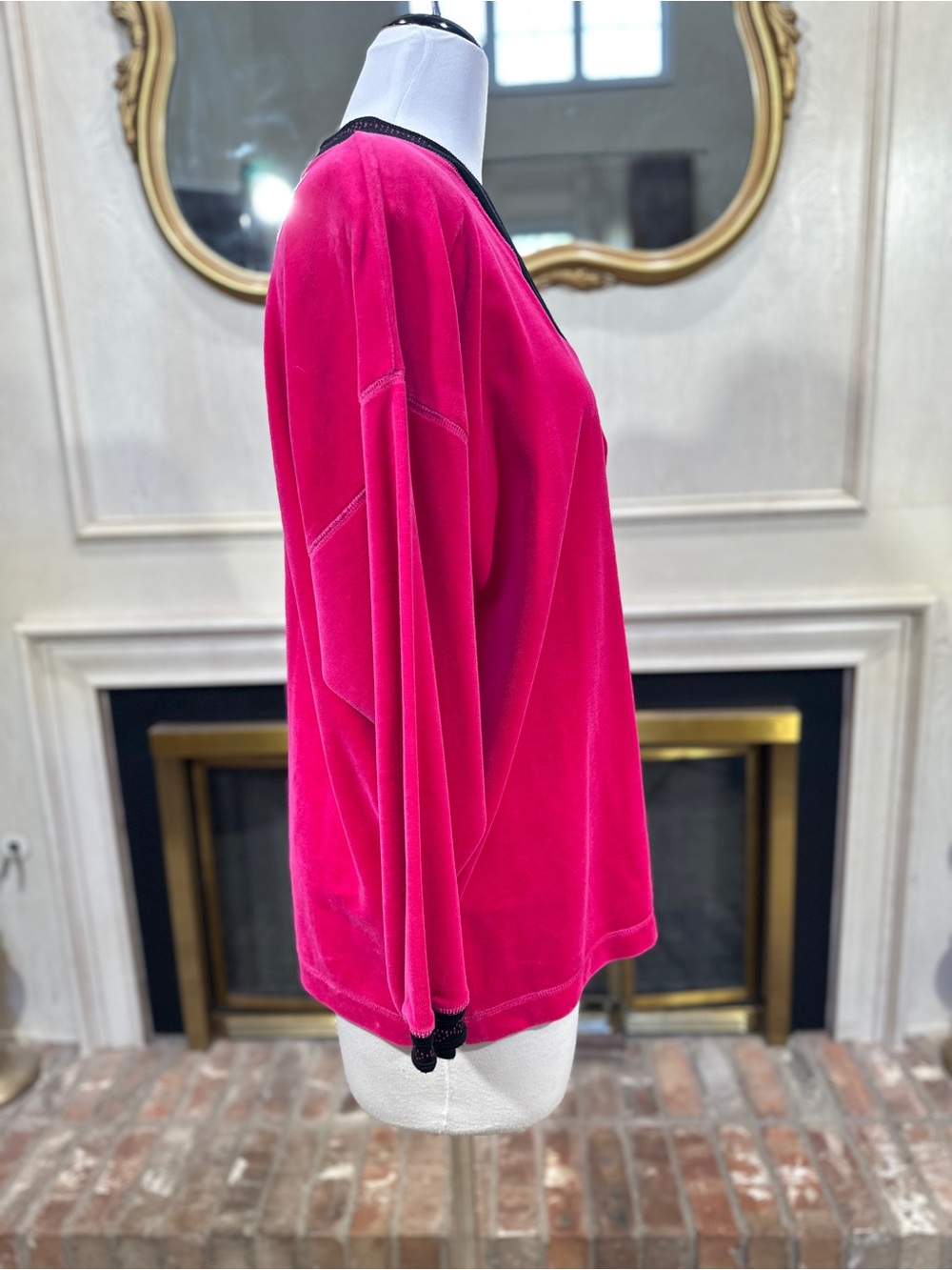 Vintage Size M Chaus Sport Top Fuschia Velour 80s Colorblock Retro - Picture 5 of 10